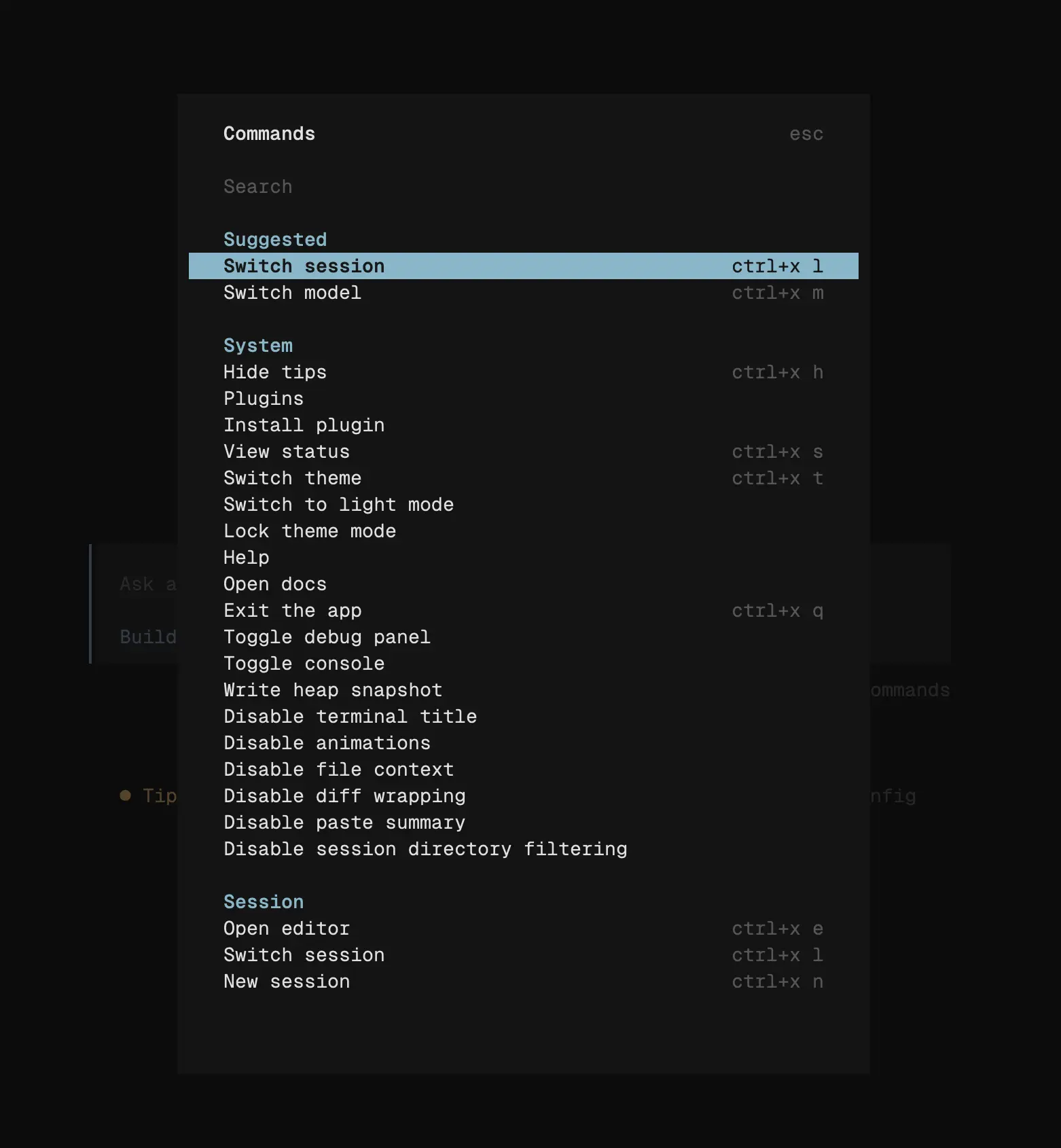 ctrl-p shows all commands