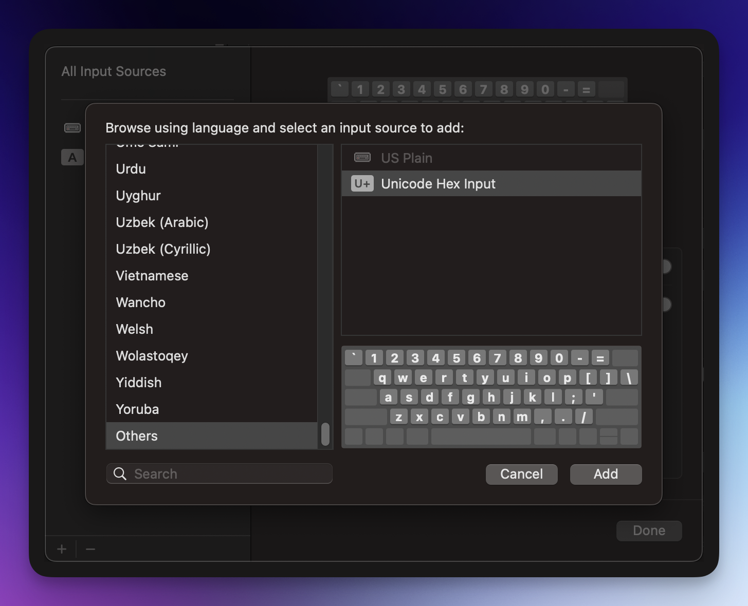 macOS option for keyboard input type