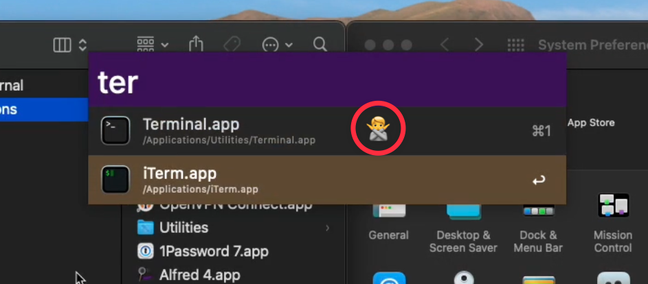 Spotlight Alfred show Terminal.app and iTerm