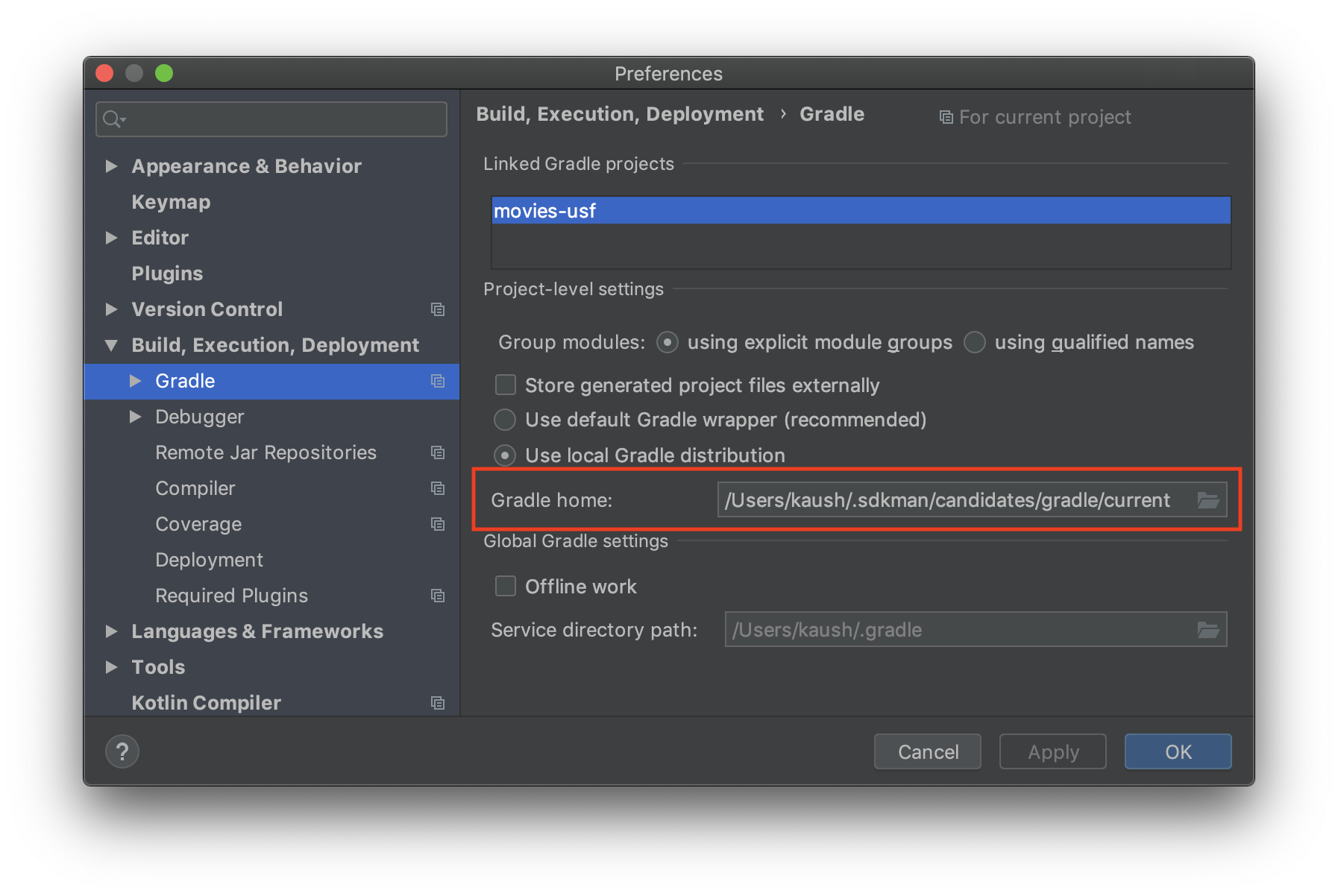 Android Studio > Preferences > Build, Execution, Deployment > Gradle