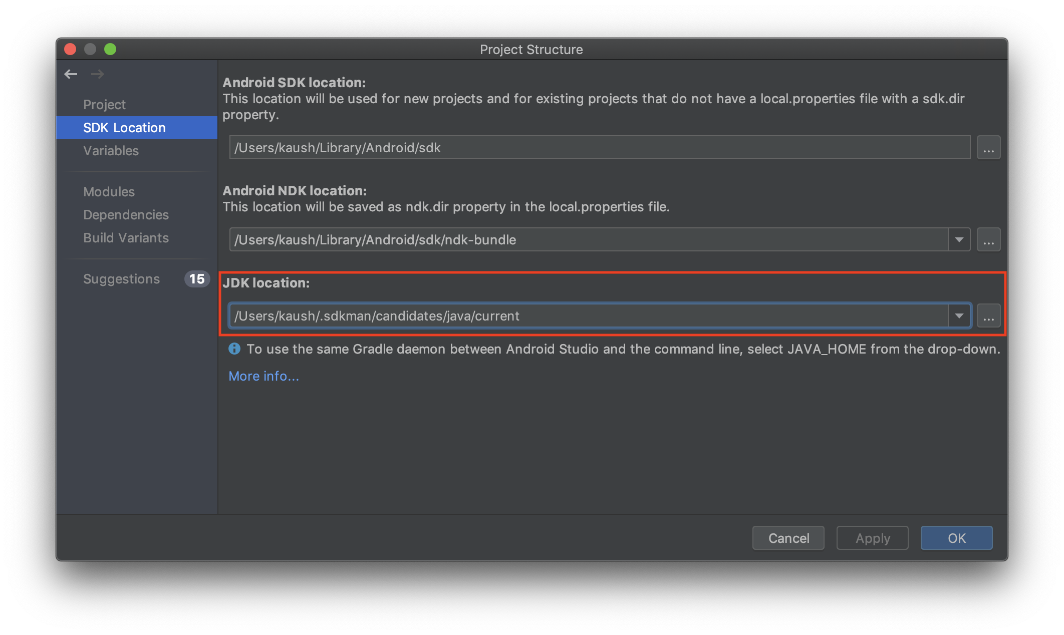 Android Studio Project Settings > SDK Location