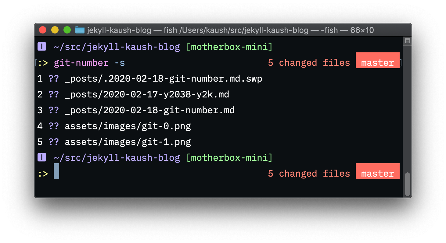 git-number showing changed files
