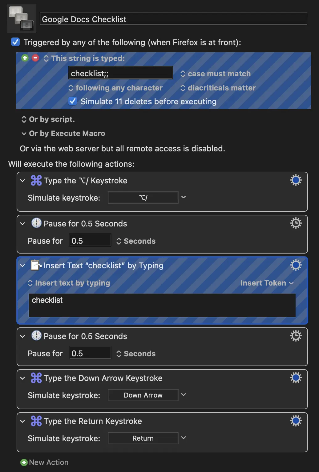 keyboard maestro macro for inserting checklist in google docs
