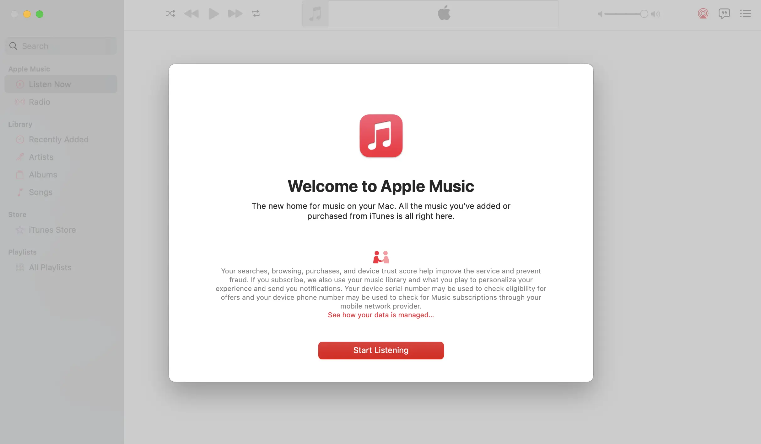 Apple Music Start Window